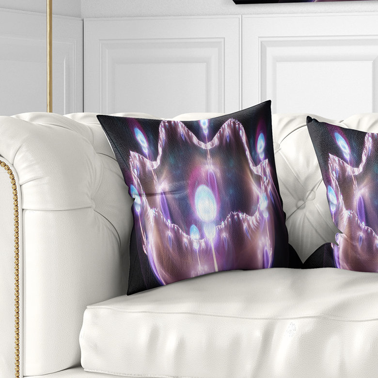 3D surréel mauve - coussin imprimé abstrait, 16 po x 1 po, Coussin décoratif