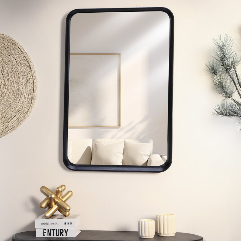 Modern Rounded Rectangle Mirror, Black
