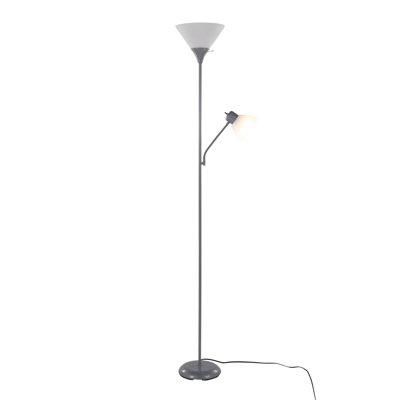 72" Dual-Head Metal Floor Lamp with Silver Finish and Frosted White Plastic Shades, 1 Piece, White