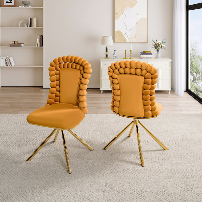 Chaises d'appoint de salle à manger (ensemble de 2), chaises d'appoint rembourrées en tissu de velours, Orange