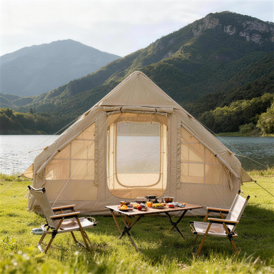 Tente de camping gonflable extérieure pour 4 à 8 personnes, abri portatif à installation instantanée avec prise de poêle et pompe manuelle