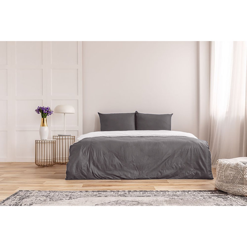  Ensemble de draps en rayonne de bambou Hotel Quality, Simple + 2 taies d'oreiller, Gris foncé