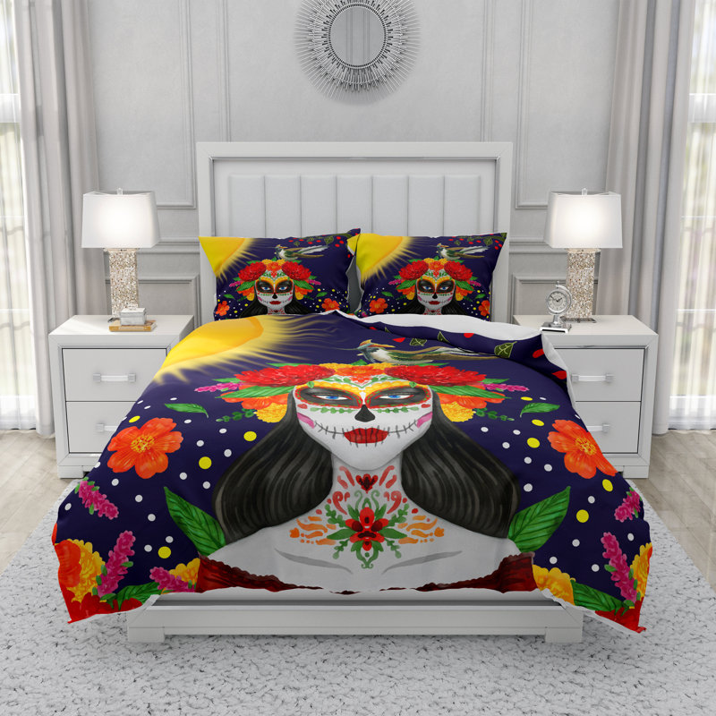  Ensemble de housse de couette Dia De Muertos, Housse de couette grand + 2 taies décoratives