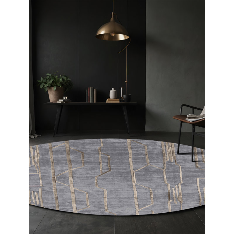 Tapis gris lavable à la machine, Rond 7 pi