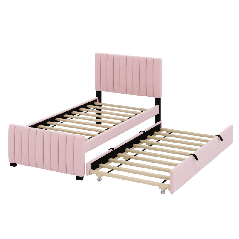 Lit plateforme tapissier avec lit gigogne, Rose