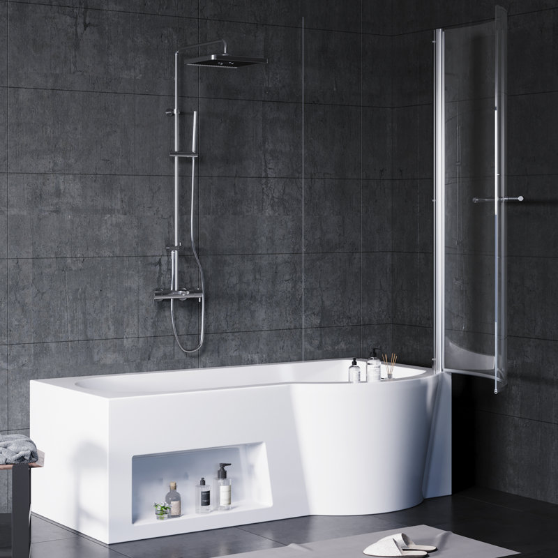 67" L x 27.56" W Ergonomic Design Freestanding Soaking Acrylic Bathtub (Glass Waterproof Baffle), Right