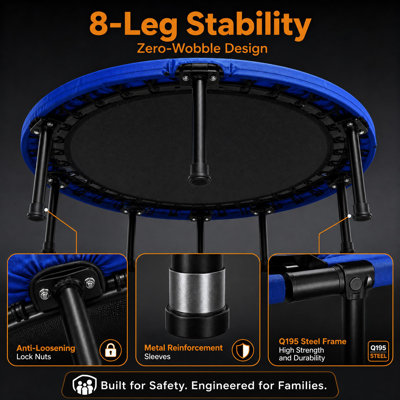 Trampoline de forme élastique de 40 pouces pliable, trampoline d'entraînement intérieur pour adulte silencieux à faible impact, cadre en acier Q195 à 8 pieds avec rembourrage de sécurité, capacité de poids de 242,5 lb