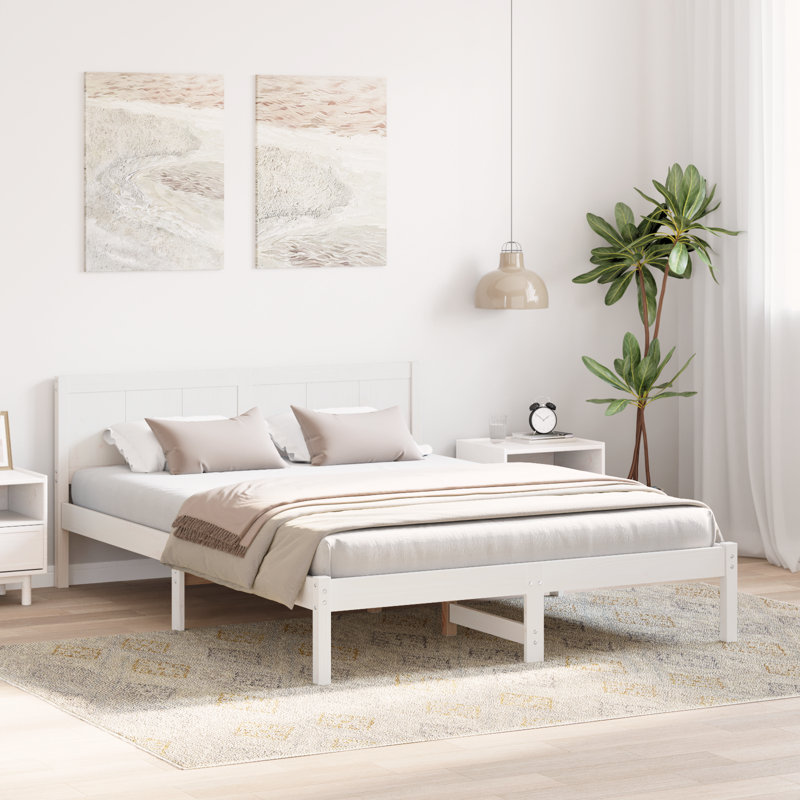 Bed Frame with Headboard Solid Pine Wood, European Kingsize (160 x 200 cm), White