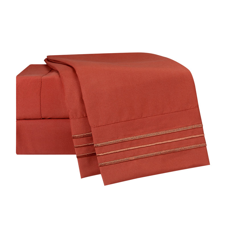 Microfiber Striped Sheet Set, Orange, King