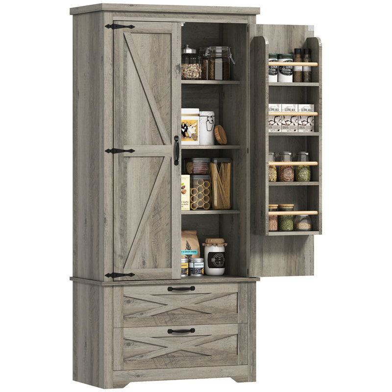 Armoire de rangement 64 po avec portes et tiroirs, brun, Brun