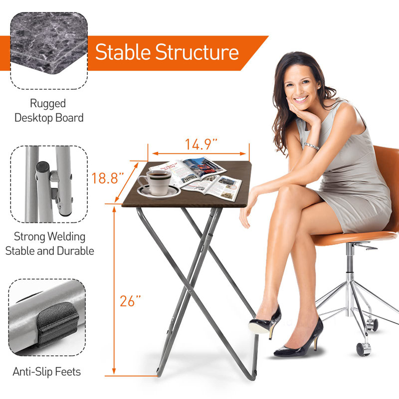 Imitation Marble Multifunctional Folding Tray Table - Portable, Space-Saving, Ideal For Dining And Lounging, Grey/Silver