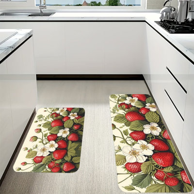 Tapis de cuisine rouge fraise, paquet de 2, pour la cuisine et le vestibule
