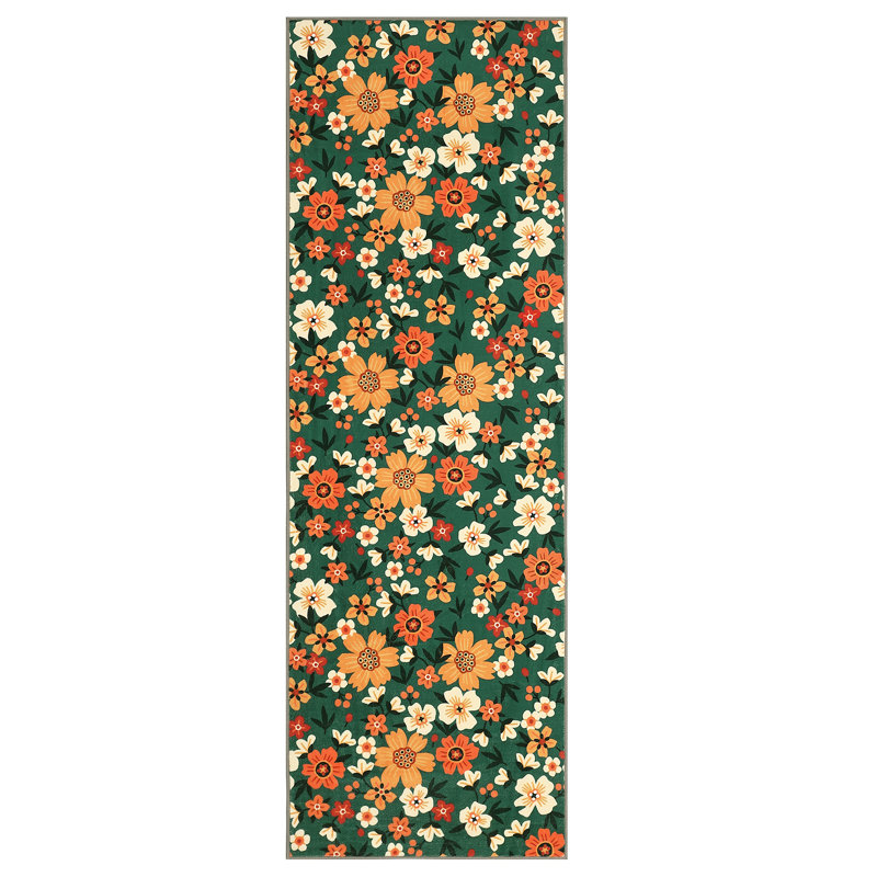 Machine Washable Modern Area Rug 9x12 for Dining Floral Rug Non-Slip Stain-Resistant No-Shedding Kids Room Accent Carpet Easy-Clean High Traffic Flower Area Rug for Living Room Bedroom Green