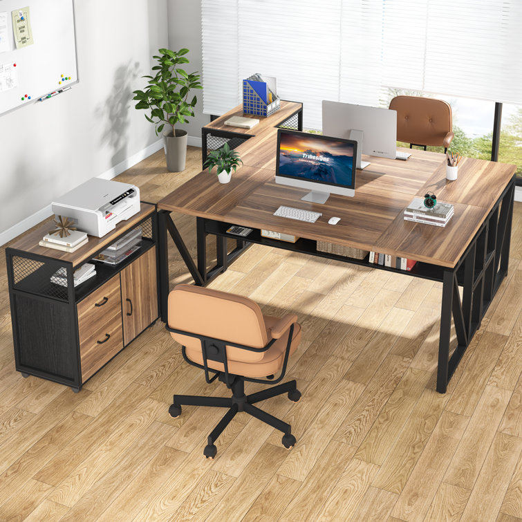  Tribesigns L Shaped Desk with Drawer Cabinet, 55 Executive  Computer Desk and lateral File Cabinet, 2 Piece Home Office Furniture with  Drawers for Hanging File, Doors with Locks (Brown, 55 inches) 