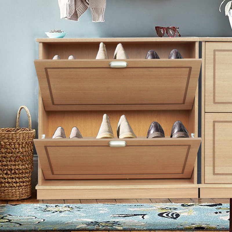 Collinsworth 10 Pair Flip Down Shoe Storage, Mission Oak