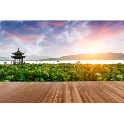 Ancient Pavilion Of Hangzhou West Lake At Dusk, In China by Zhaojiankang - Wrapped Canvas Print