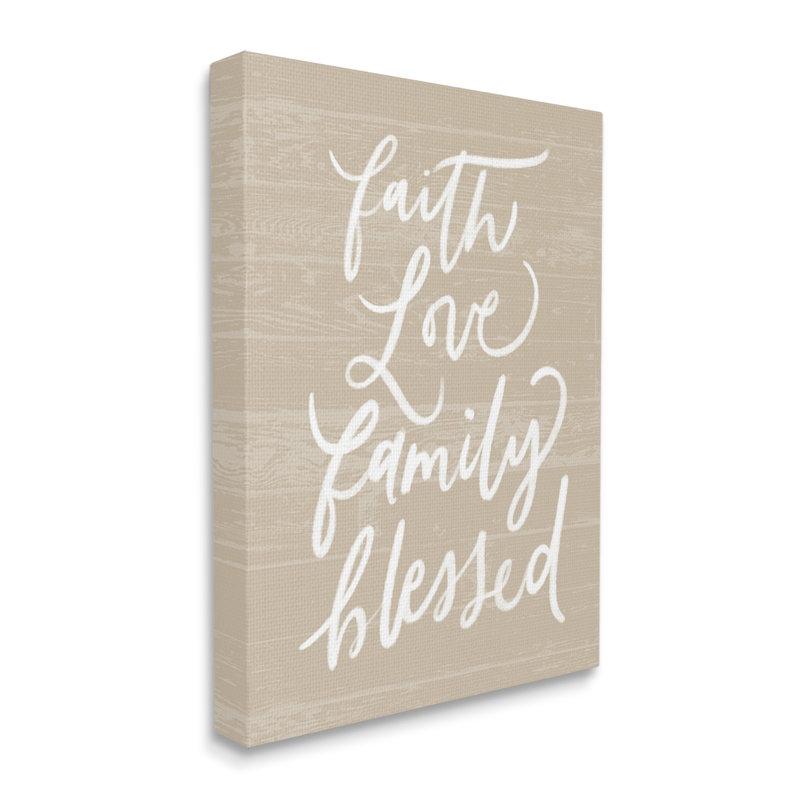 Faith Love Family Blessed Calligraphy, H 16 po x l 20 po, Toile tendue