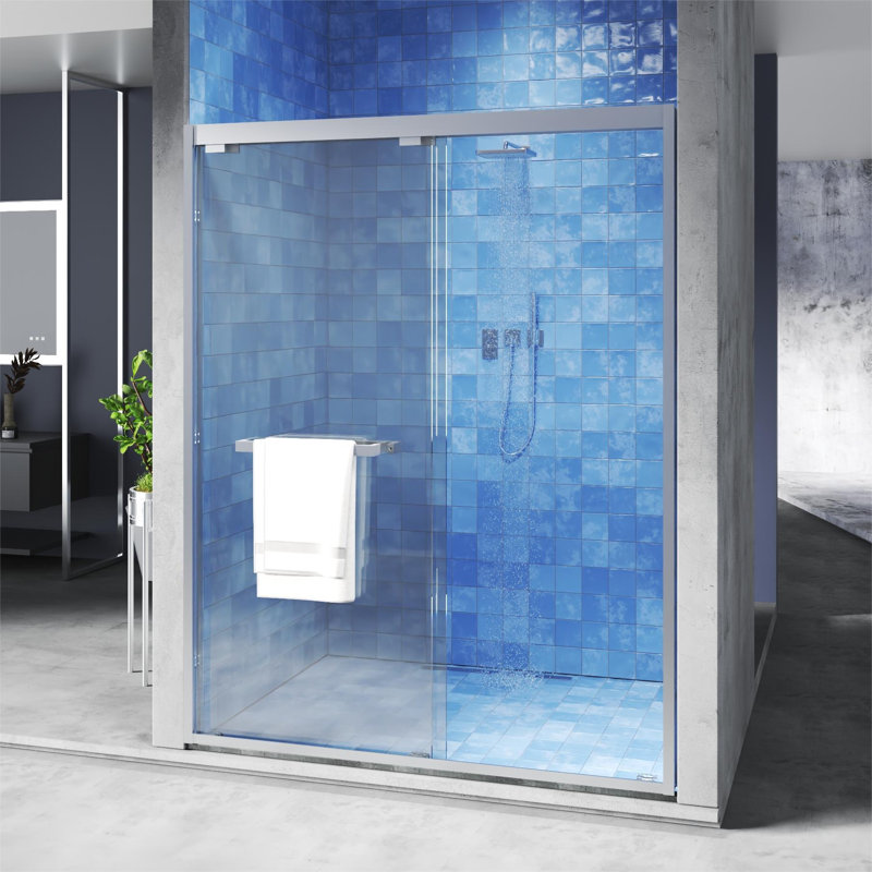 56"-60"W X 72"H Premium Sliding Semi Frameless Shower Door Double Bypass Door With Tempered Glass & Two Towel Bars