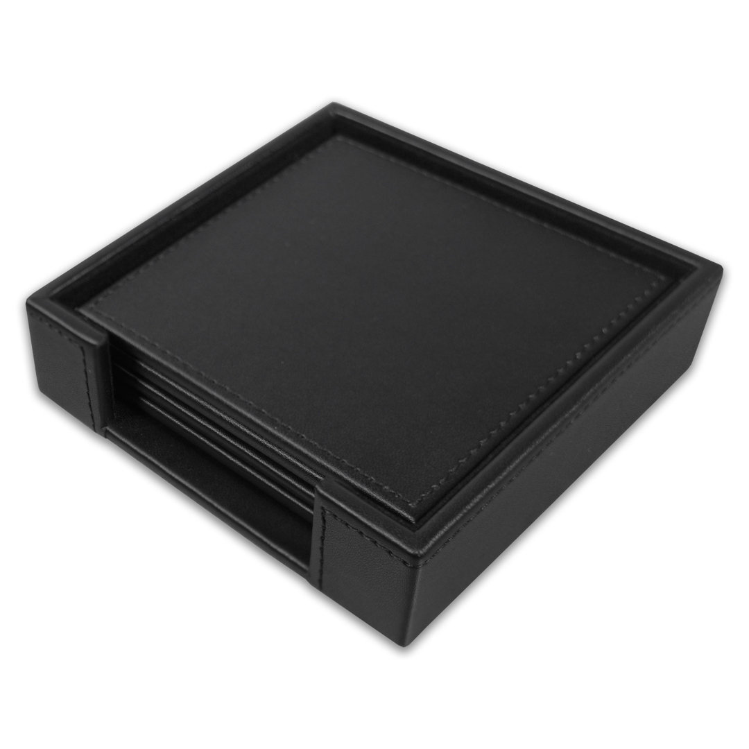 Leather Square 1 Piece Coaster Set With Holder Symple Stuff