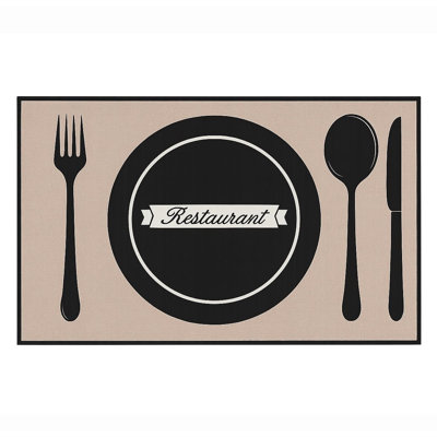 Tapis de cuisine moderne beige et noir 91 x 48 cm, antidérapant, lavable, en polyester à poils courts