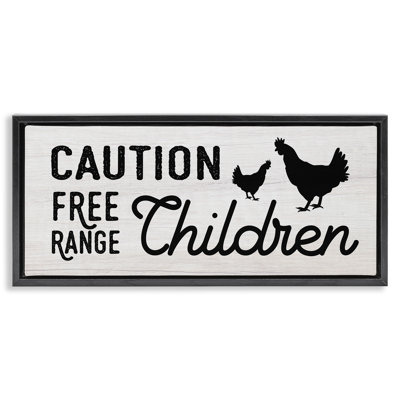 Caution Free Range Children Framed Floater Canvas Wall Art by Daphne Polselli