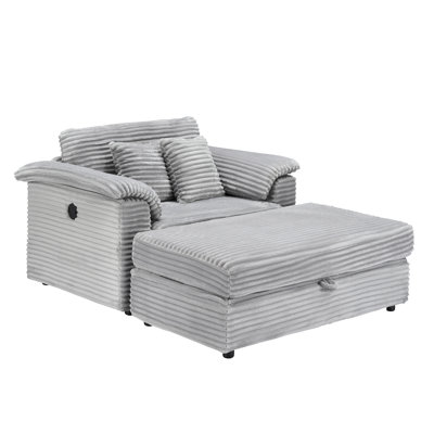 47" Single Upholstered Sofa Corduroy Armchair With Storage Ottoman And Usb Port
