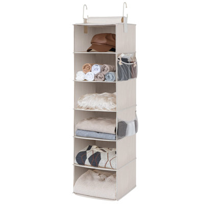 6-Shelf Hanging Closet Organizer,Durable Fabric Material Easy To Clean,Size 12"D X 12"W X 47.5"H ,White & Ivory