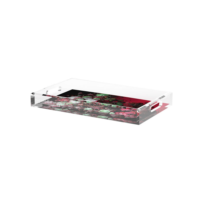 Bird Nest Floral Acrylic Rectangle Decorative Tray, 12.5"W x 7.75"D x 2"H, Red Green