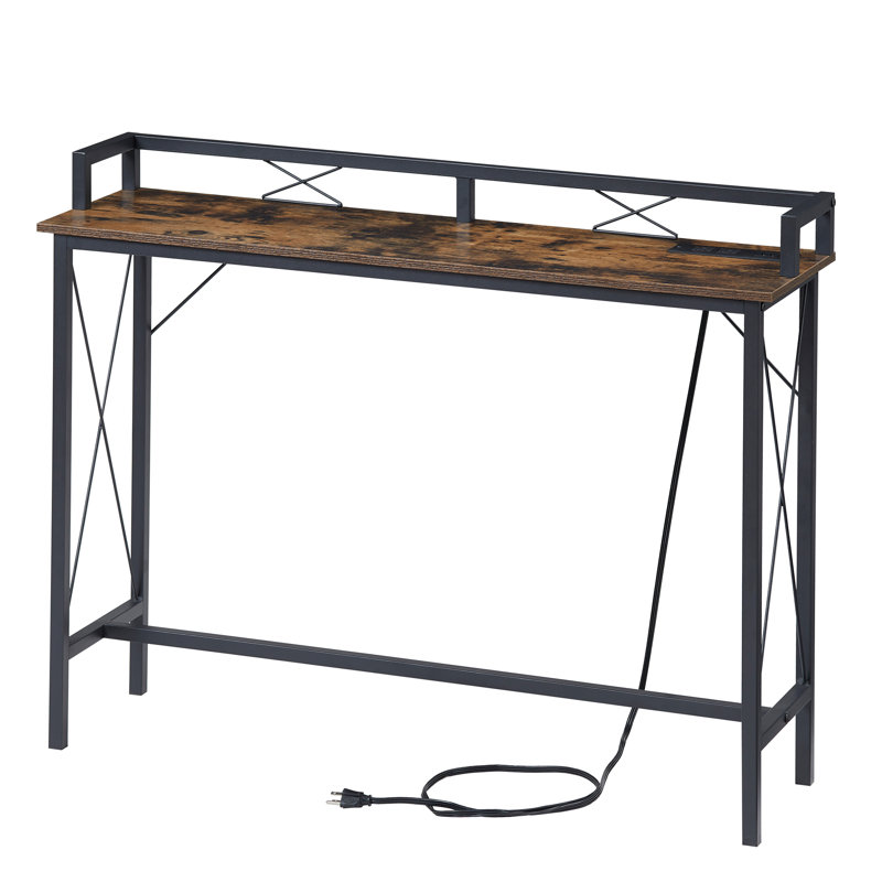 Ramsdell Console Table with Charging Station Behind Couch Table Skinny Narrow Sofa Entryway Table, Brown