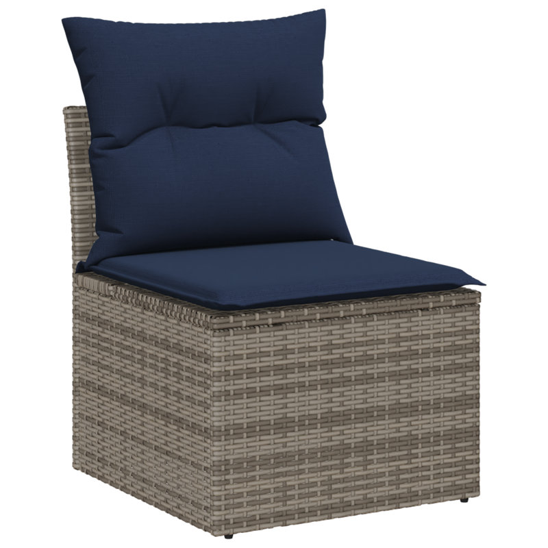 vidaXL Garden Sofa Set with Cushion 7 pcs Grey Synthetic: Poly Rattan, Gray