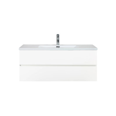 Villano 48-inch W x 19-inch D 2-Drawer Wall-Mounted Bathroom Vanity with Single Sink and White Polymarble Countertop