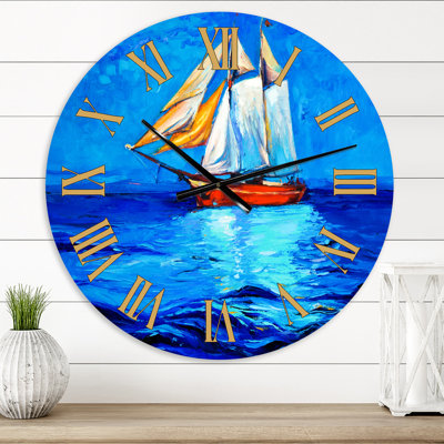 Sailboat Arriving in Blue Sky - Traditional wall clock