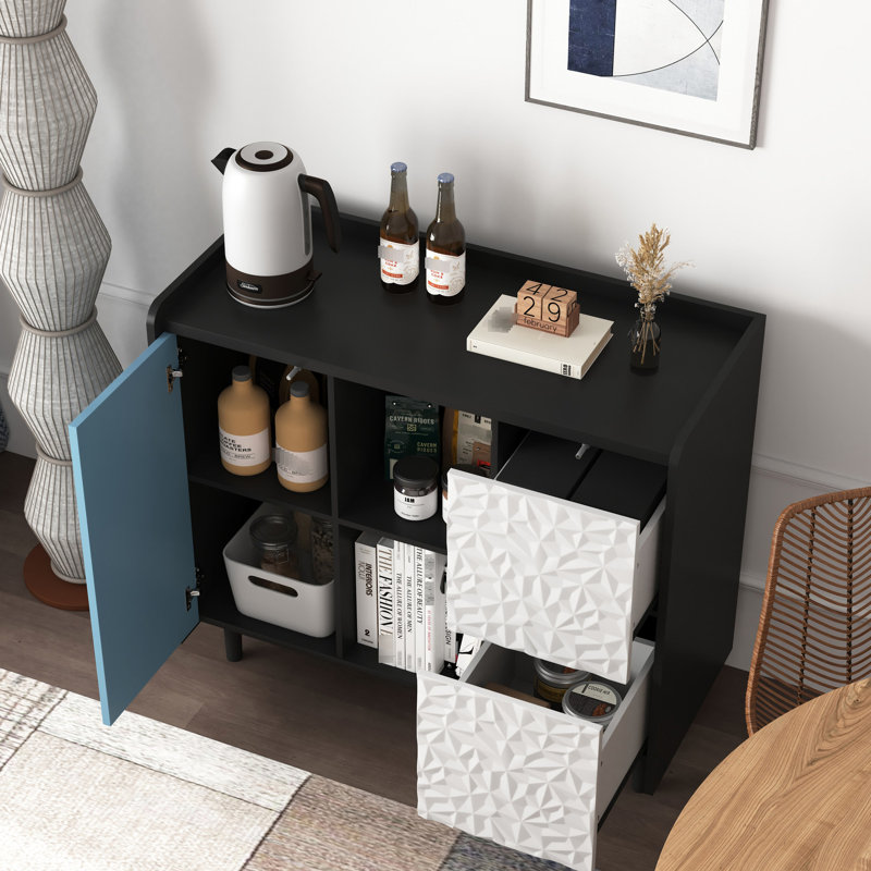 Buffet avec rangement, Noir / bleu