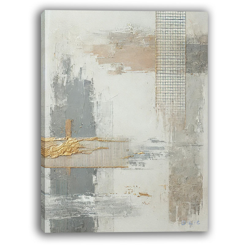 Geometric Harmony Canvas Print - Abstract Gold and Neutral Textures, 24" H x 20" W x 1.5" D