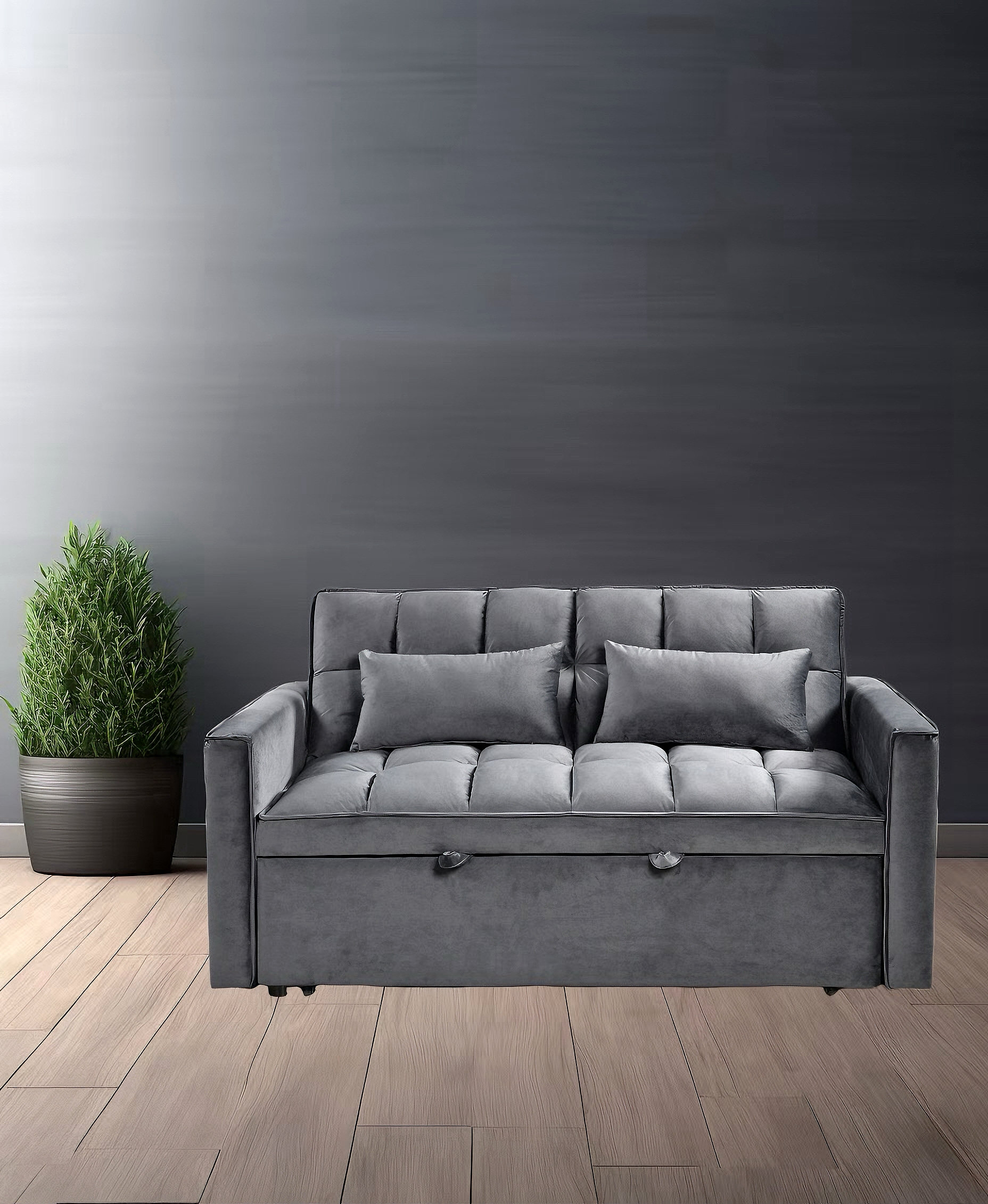 Ebern Designs Modern Velvet Loveseat Futon Sofa Couch Pullout Bed ...