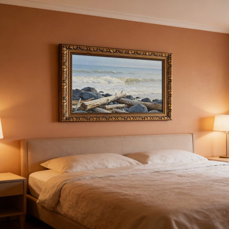 Cadre mural vintage orné de vagues et de bois flotté – Cadre doré décoratif pour œuvres d'art., L 8 po x l 12 po
