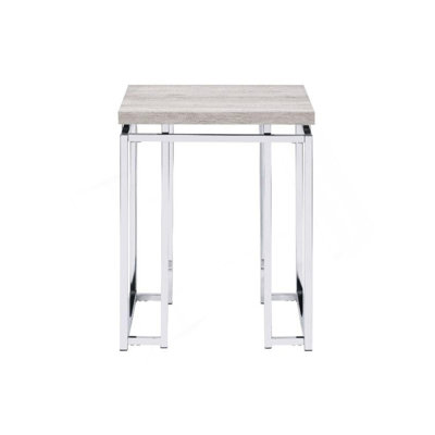 Table de bout carrée avec base en métal, chêne naturel et chrome