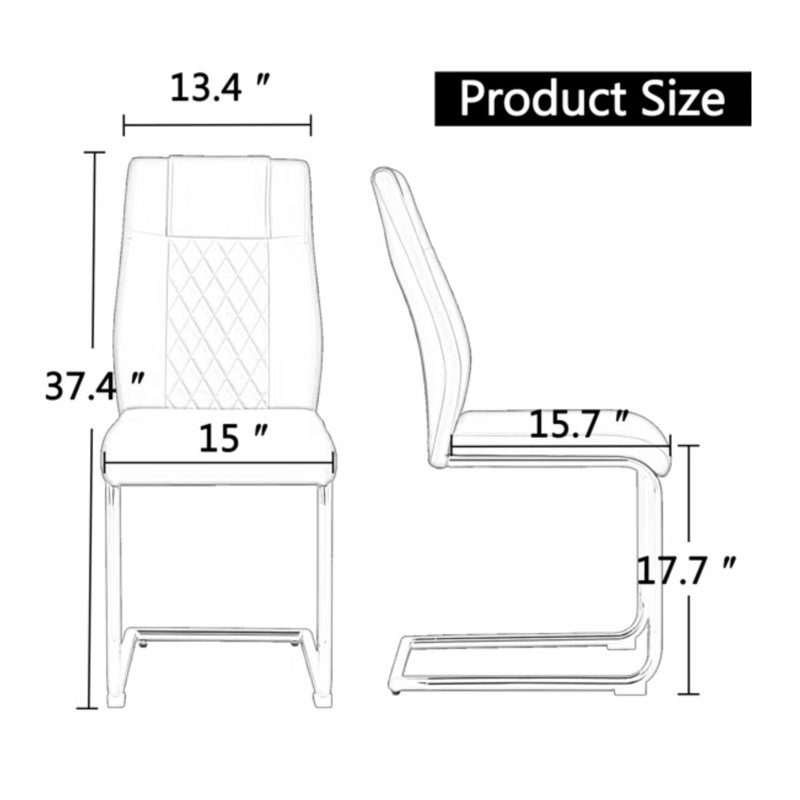 Kimara Modern Faux Leather Dining Chairs with Cantilever Metal Legs, White, Silver