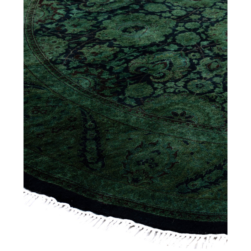 Overdyed Hand-Knotted Wool Modern-Contemporary Green Area Rug 6' 1" x 6' 1"