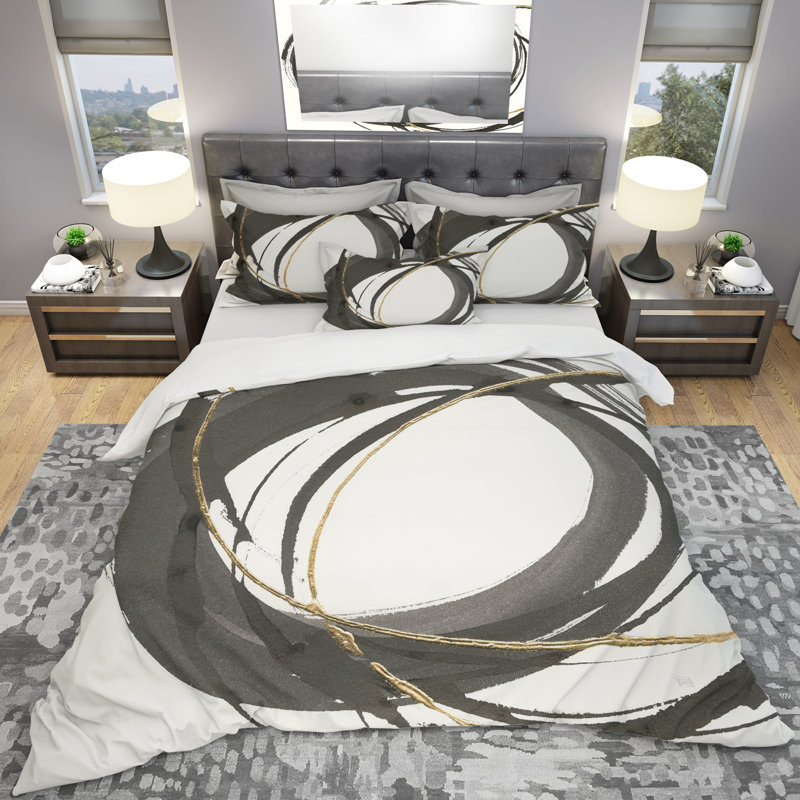 Ensemble de housse de couette chic et luxueux Gold Glamour Circle IV - Microfibre polyester