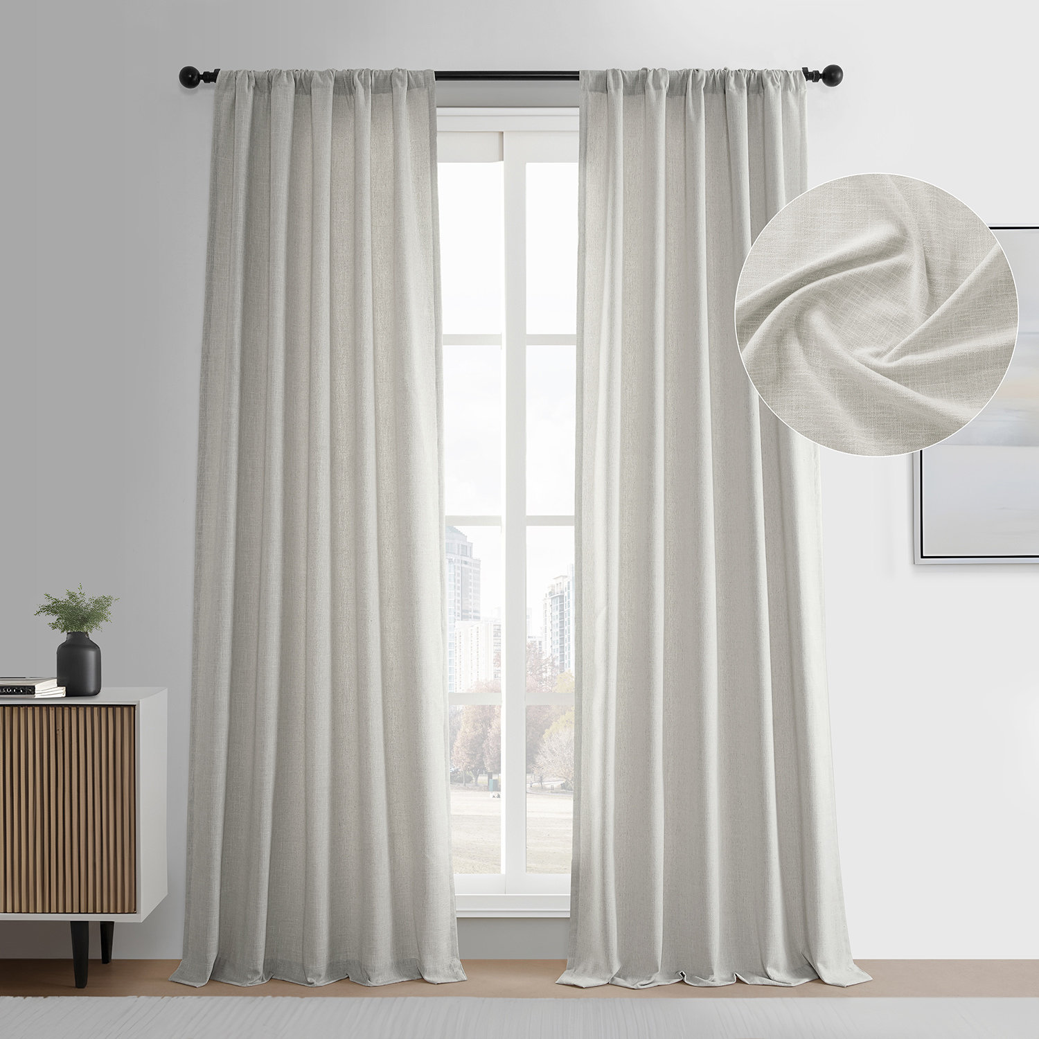 Farmbry Faux Linen Curtain Panel Set, Light Sand, 50" W x 96" L
