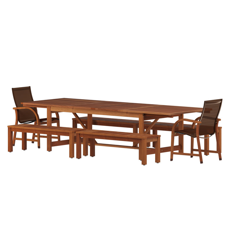 Anautica Patio 7pc Teak Finish Outdoor Furniture Dining Set , Dark Brown