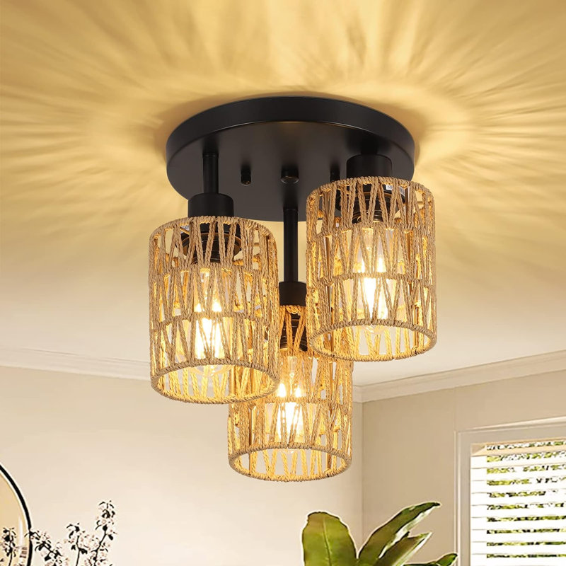 Plafonnier semi-encastré 3 lumières Boho Rattan