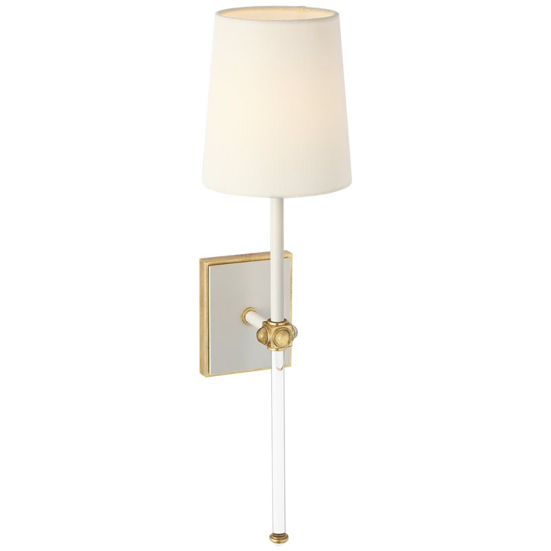 Julie Neill Lucia 21" Cordless Sconce with Linen Shade, Matte White/ Crystal