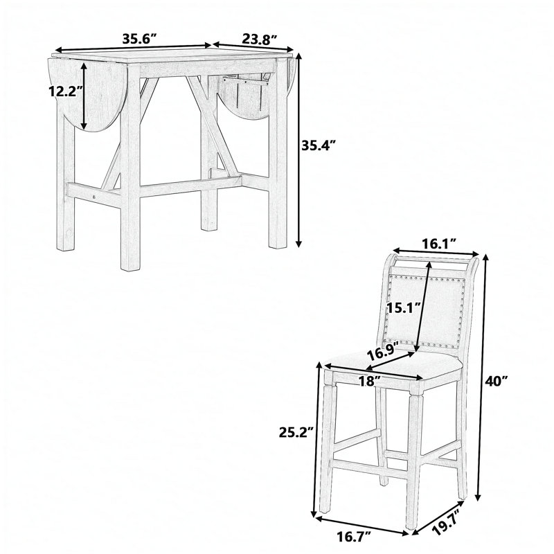 Ensemble de table de salle à manger à hauteur de comptoir en bois 3 pièces avec 2 chaises rembourrées pour petite place, blanc