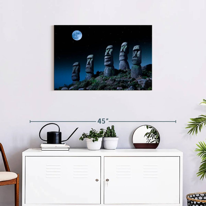 Lilie pleine lune sur statues Moai, H 20 po x l 30 po