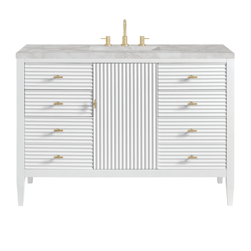 Myrrin 48'' W Single Vanity, Victorian Silver Silestone, 8" Widespread, Bright White