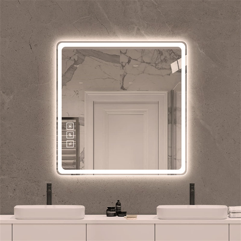 Miroir de salle de bain 36 po x 36 po à DEL avec miroirs de salle de bain avec lumières frontales anti-buée et sans miroir