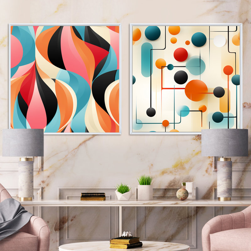 Zachariah - Ensemble de 2 collages carrés abstraits, Cadre flottant blanc, H 16 po x l 33 po