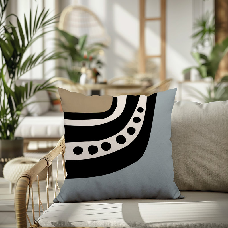 Oreiller carré réversible intérieur / extérieur Tobe Minimalist, H 15 po x l 15 po, Gris / noir / blanc cassé